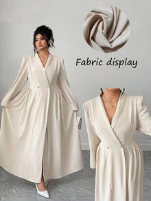 Elenzga Váy dài tay cỡ lớn cho nữ có cổ áo blazer - Nhiều màu - Xem 3