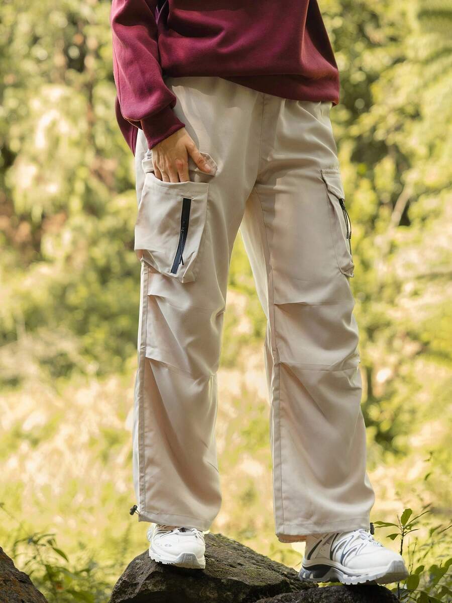Hanevo Pantalones casuales y deportivos para mujer con cintura elástica y bajo ajustable, pantalones cortavientos - Caqui - Ver 1