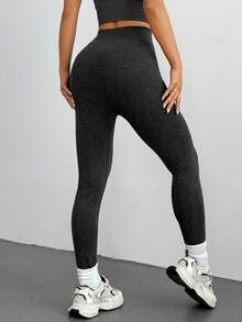 DAZY 女士竖条纹保暖打底裤，冬季可搭配裙子穿着，加厚防滑 - 深灰色 - 查看 2