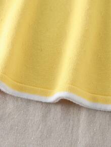 Baby Girls Ruffled Collar Twist Rope Knitted Long Sleeve Sweater Dress, Comfortable For Autumn/Winter, Apricot Color, Fashionable & Versatile For Daily, Home, Outdoor, Travel Fall - Yellow - View 6