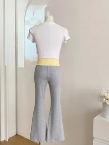 Tween Girls' All-Match Casual Versatile Commuting Colorblock High Waist Pleated Flare Pants, Suitable For Spring, Summer, Autumn Wear, Suitable For Outdoor Exercise And School Wear, Girls' Elaborate Clothing, Girls' Princess Style Apparel, Suitable For Wedding Season, And Cute Style, No Traditional Patterns, Mainly Floral/Partial Decorations Bell Bottom Pants Flare Pants Girls Teen Bell Bottoms Flared Sweatpants Fall Winter