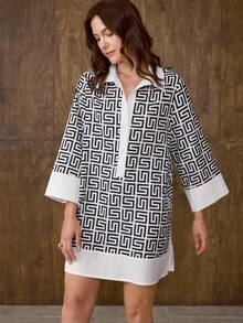 Hansera 1pc Women's Regular Fit All-Over Print Short Elegant Casual Dress