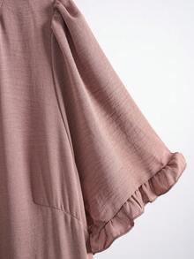 EMERY ROSE Plus Size Women Vacation Solid Color Ruffle Hem Short Puff Sleeve Casual Dress,Suitable For Summer Vacation Outfit For Women,Summer Dresses For Women - Camel - View 6