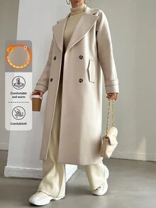 EURMUSE Lapel Neck Double Breasted Overcoat