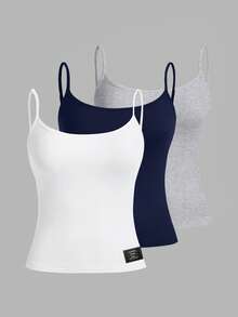SHEIN EZwear 3 件套女士刺绣图案短款吊带背心，性感修身，适合夏季 - 彩色 - 查看 11