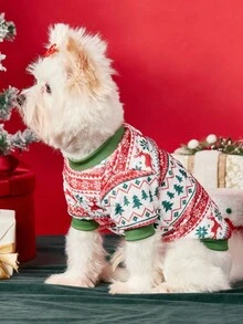 PETSIN 1 件宠物圣诞猫狗通用圣诞树麋鹿雪花费尔岛图案印花毛绒玩具，温暖舒适，适合狗狗圣诞节 - 彩色 - 查看 5