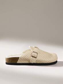 Solecia Thick Sole Slip-On Closed Toe Shoes With Fur Lining, For Autumn/Winter - Apricot - View 1