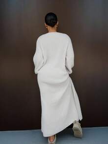 SAYEHFBABY Apricot Plush Extra Long Cardigan,Women's Solid Color Casual Knit Cardigan,Fall Women Outfits,Winter Women Clothes,Women Sweaters ,Soft And Comfortable Fabric Warm, Simple Fashion, Old Money Style, Suitable For Daily Street, Commuting, Home Wear,Ladies Winter Casual Drop Shoulder Loose Khaki Plain Women Cardigans,Casual Daily Wear Long Cardigans Ladiesduster Cardiganlong Sweater Cardigan - Khaki - View 2