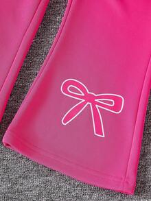 Sparklyn 2pcs/Set Girls' Casual Purple Bow Decor Cute Style Set Fall Winter - Hot Pink - View 5