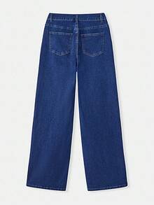 lacRébo 高腰深蓝色牛仔裤，阔腿直筒版型秋季女装秋冬 - 中等水洗藍 - 查看 8