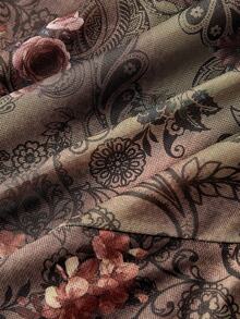 ROMWE Váy hở vai mini tay loe họa tiết Paisley, ren xếp nếp phong cách Hippie cổ điển cỡ lớn cho nữ - màu nâu - Xem 4