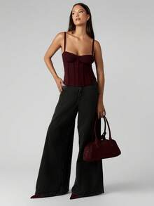 MISSGUIDED 褶皱胸围紧身胸衣背心，结构紧身胸衣和心形领口 - 棕色 - 查看 4