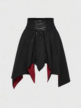 Jupe gothique à taille haute avec ourlet en forme de chauve-souris noire et rouge, Halloween