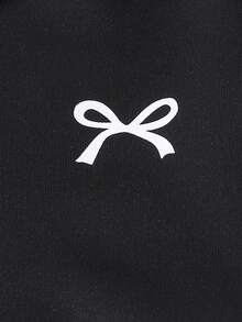 Sparklyn Tween Girls Bow Print Asymmetric Off-Shoulder Asymmetrical Hem Casual Sweatshirt Fall Winter - Black - View 4