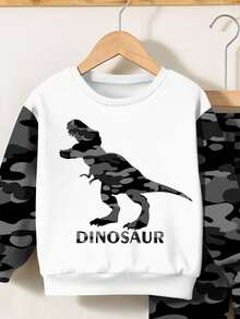 SHEIN 2pcs/Set Baju Olahraga Anak Laki-laki Longgar Motif Dinosaurus dan Kamuflase, Kaos dan Celana Panjang, Set Pakaian Olahraga Kasual Nyaman, Musim Panas - MultiWarna - View 4
