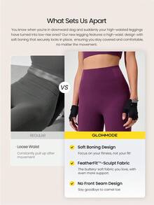 GLOWMODE 26" CoreHold FeatherFit™-Sculpt Lunge & Lounge No Slip Fit Boning Tummy Control Seamless Leggings With Side Pockets Workout Running Gym Spring - ceri cola - View 2