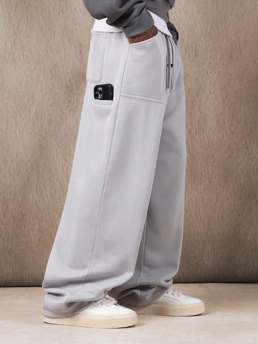 SUMWON Loose Fit Jogger Pants With Side Pockets Plain - Grey - View 1