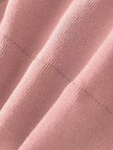 Qadelle Contrast Trim Front Button Closure Elegant Commuter Long Sleeve Sweater - Pink - View 6