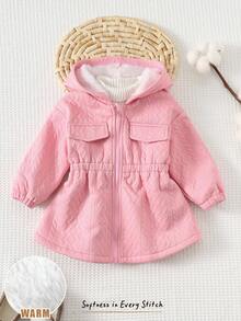 Cozy Pixies Little Girls Dusty Pink Quilted Long Sleeve Hooded Coat With Zipper And Flared Hem Warm Polyester Outerwear For Baby Girls Fall Winter