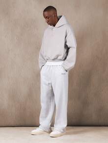 SUMWON Heavy Weight Half Placket Hoodie With Drawstring Crop Fit Plain - Grey - View 6