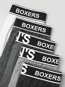 SHEIN 5件套男士字母松紧腰休闲平角内裤 - 彩色 - 查看 3