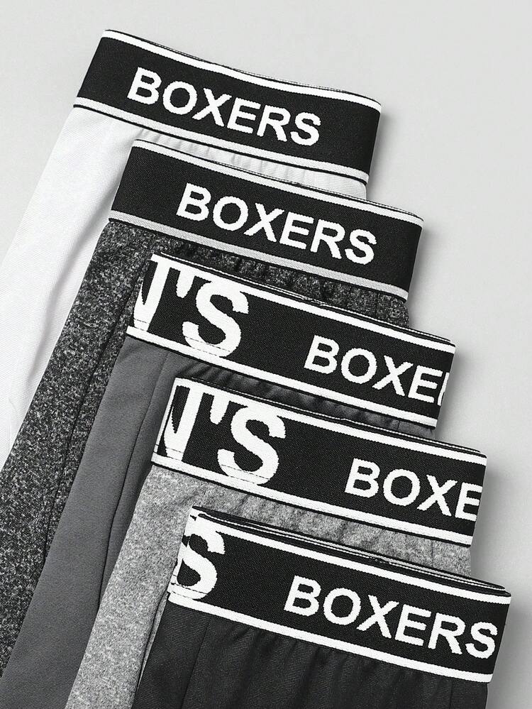 SHEIN 5件套男士字母松紧腰休闲平角内裤 - 彩色 - 查看 3