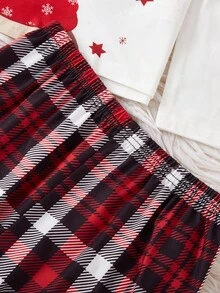 SHEIN 2件套圣诞驯鹿印花格子睡衣套装，适合大女孩 - 彩色 - 查看 4