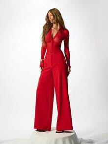 KIZN Oversized Low Rise Wide Leg Palazzo Trouser Pants For Holiday Party Evening Occasion - Red - View 3