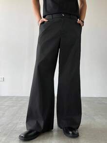 Claim Dot Pantaloni neri larghi e dritti da uomo, autunnali