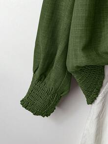 Linhara 加大码女式 V 领长袖 T 恤，适合通勤和休闲外出穿着 - 綠色 - 查看 3