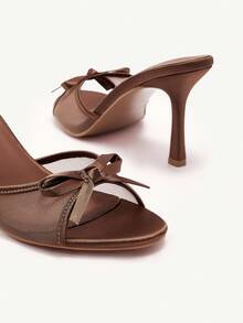 CUCCOO CHICEST Brown PU Women's Round Toe High Heel Mule Sandals Spring Shoes Spring Break Easter Prom Heels For Christmas - Bronze - View 10