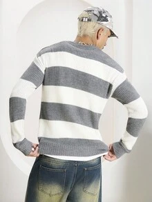 Manfinity CasualKnits Men's Casual Colorblock Striped Sweater, Autumn/Winter
