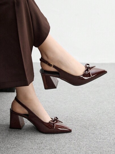 CUCCOO BIZCHIC Women's Fashion Burgundy Open Back Pointed Toe Chunky Heels Pumps, Classic Minimalist Design For Commute, Date, Party, Holiday, Wedding For Christmas