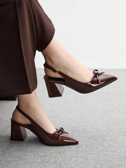 CUCCOO BIZCHIC Tacones de plataforma con punta puntiaguda y espalda abierta en color borgoña para mujer, diseño minimalista clásico para ir al trabajo, citas, fiestas, vacaciones y bodas