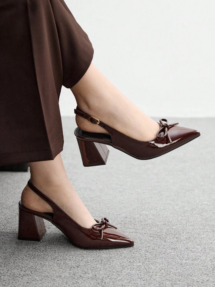 CUCCOO BIZCHIC Women's Fashion Burgundy Open Back Pointed Toe Chunky Heels Pumps, Classic Minimalist Design For Commute, Date, Party, Holiday, Wedding For Christmas Spring Shoes