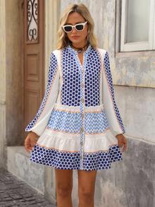 Brillora Women's Colorblock Printed Mini Dress - Multicolor - View 3