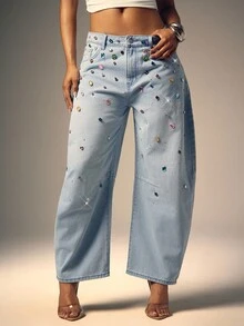 Denimoi Jeans casual da donna in denim con bottoni e design curvo, adatti per l'uso quotidiano - Lavaggio chiaro - Visualizzare 4