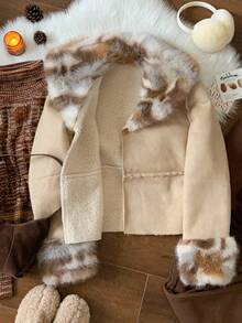 Comfortcana Women's Autumn/Winter Retro Lamb Fleece Warm Fake Fur Splicing Coat