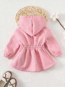 Cozy Pixies Little Girls Dusty Pink Quilted Long Sleeve Hooded Coat With Zipper And Flared Hem Warm Polyester Outerwear For Baby Girls Fall Winter