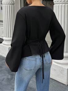 Selianne Chemise de travail/bureau pour femmes en automne et hiver, taille cintrée, manches évasées