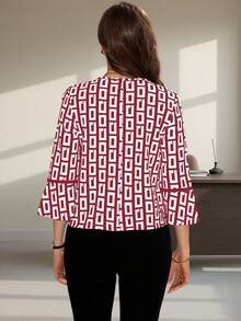 SHEIN Clasi Chaqueta con estampado geométrico y mangas divididas para mujer, ideal para el transporte en otoño/invierno - Burdeos - Ver 2