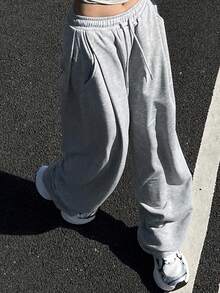 Dazy Tall 女式高腰/长款宽松直筒休闲运动裤女式慢跑裤 - 灰色 - 查看 1