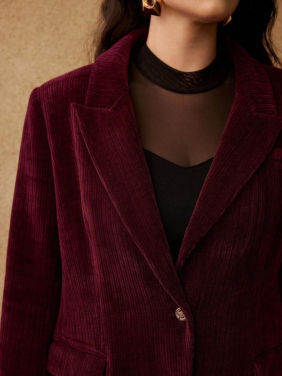 MOTF PREMIUM BLAZER GRANDE TAILLE EN VELOURS CÔTELÉ, AUTOMNE/HIVER - Rouge foncé - Voir 2