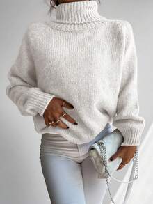 EURMUSE Raglan Sleeve Turtleneck Ribbed Knit Sweater - White - View 6