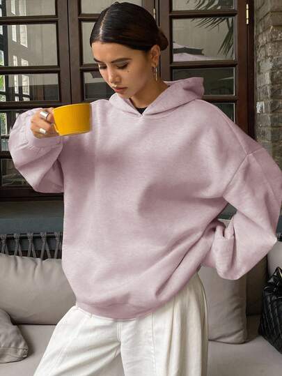 DAZY Sudadera con capucha casual de ajuste holgado, de unicolor y forro térmico, unisex, para otoño/invierno