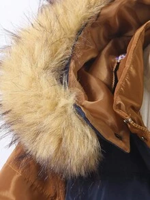 Young Boy New Colorblock Hooded Long Sleeve Padded Coat, Thick Padded Design With Quality Insulation To Keep Warm. Hooded Style Protects Child's Head And Neck, Practical And Fashionable Colorblock Design With Childlike Charm, Suitable For School, Outings, Vacations And More Fall Winter - Multicolor - View 7