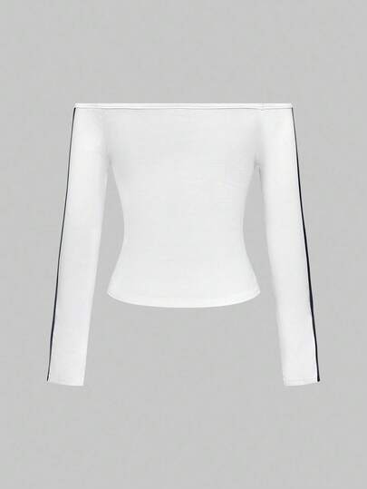 TEENAGE MUTANT NINJA TURTLES X ROMWE T-shirt à manches longues avec épaules dénudées, graphique de lettres et de chiffres, automne