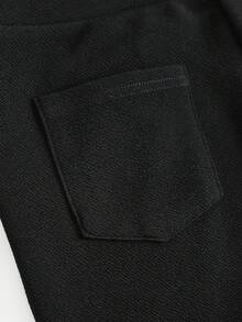 SHEIN Serisse Kids Quần tập yoga bó sát, co giãn, lưng cao màu đen trơn dành cho bé gái tuổi teen, có túi và giá đỡ điện thoại, quần ống loe đa năng để mặc khi đi chơi và hoạt động ngoài trời hàng ngày - màu đen - Xem 6