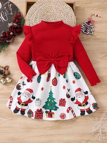 SHEIN Dziewczęca dzianinowa sukienka casualowa z okrągłym dekoltem - Czerwony - Zobacz 8