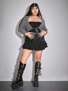 ROMWE Plus Size Casual Versatile Slimming Cropped Knit Cardigan, Autumn/Winter - Grey - View 7